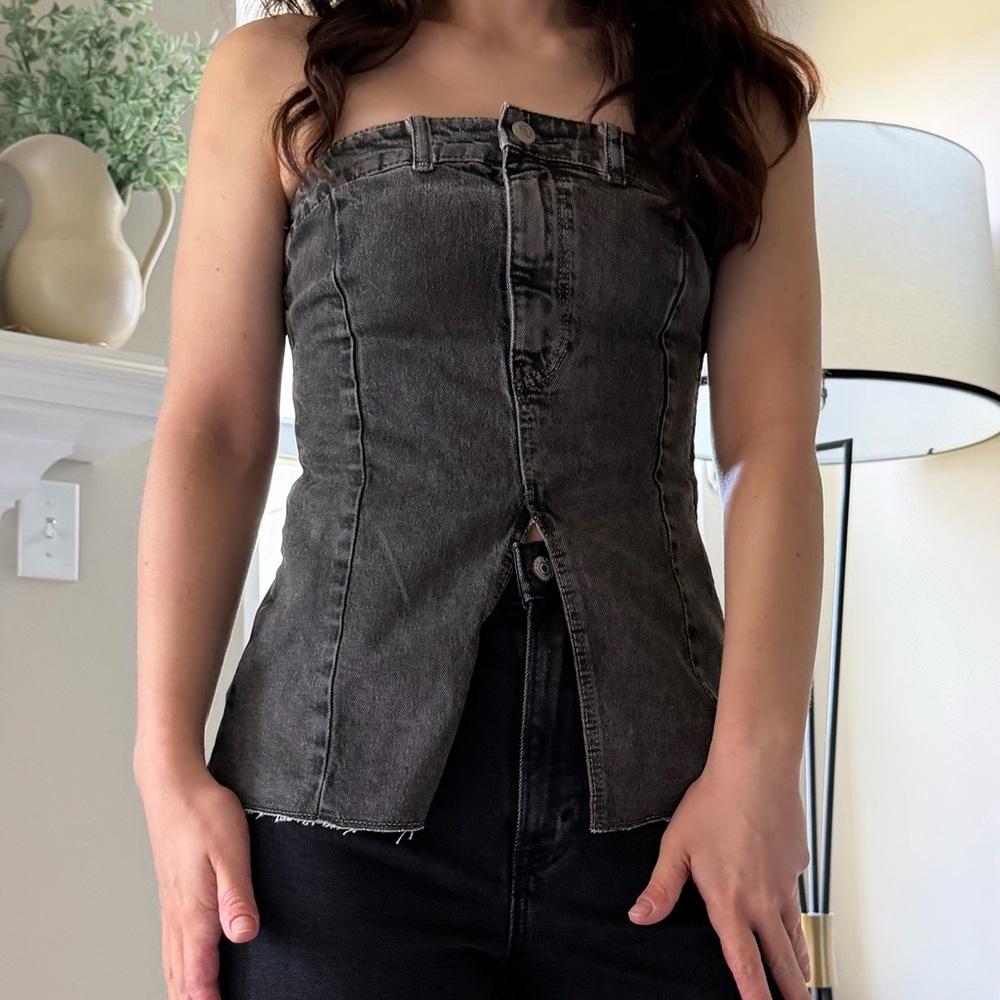 Zara Charcoal Strapless Denim Corset Top